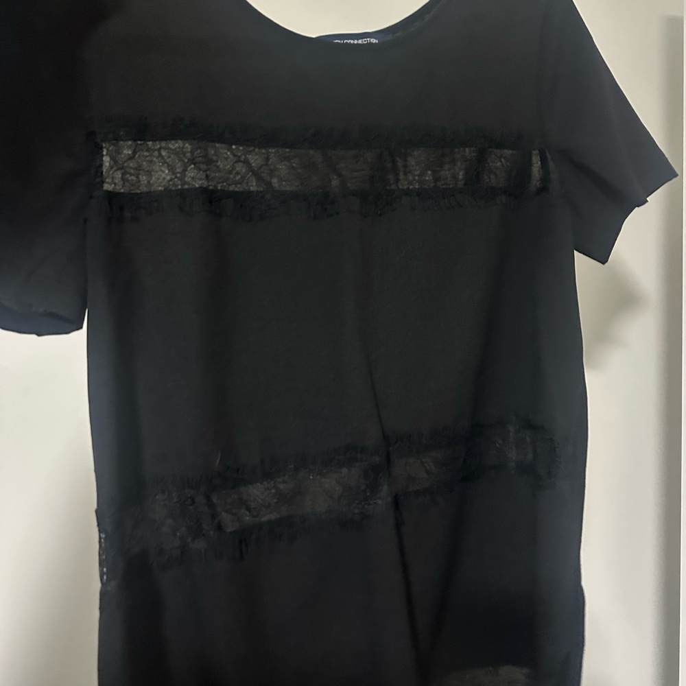 French Connection Black Short Sleeve Top with Lace Trim size Medium